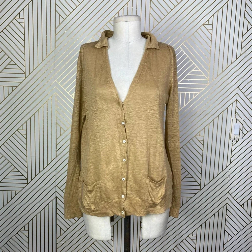 Cotélac Tan Linen‎ Lightweight Button Front Cardigan Top Size 1 / US 8